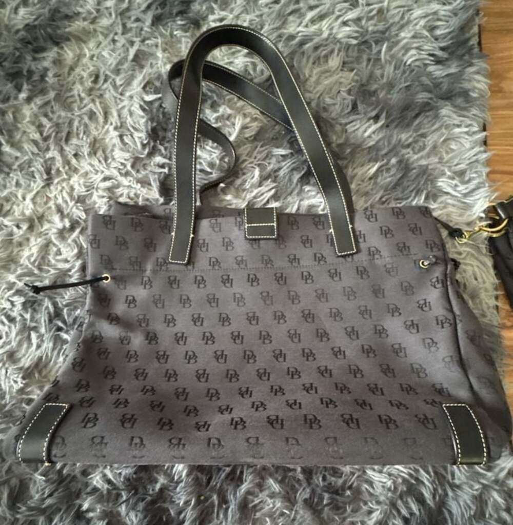 Dooney & Bourke Signature Monogram Canvas Leather Trim Tote Bag with Matching Co